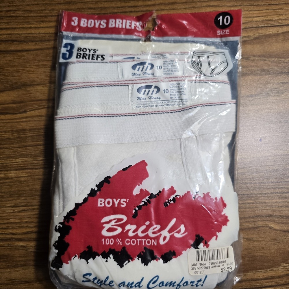 Vintage Mac Henry Boys Briefs Size 10 3 Pack White Cotton NOS Deadstock...